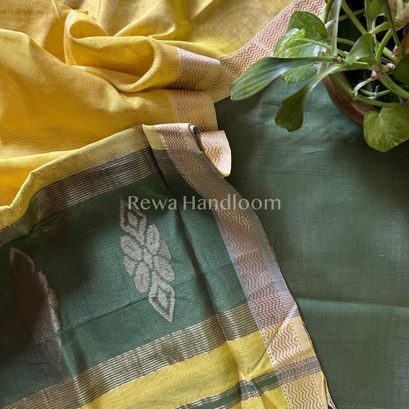 Maheshwari Green- Yellow Tissue Buta Dress Material-TPT14