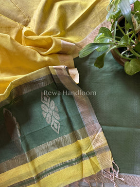 Maheshwari Green- Yellow Tissue Buta Dress Material-TPT14