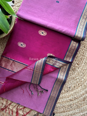 Onion Pink Butta Pallu Zari Border Maheshwari Saree MBS02