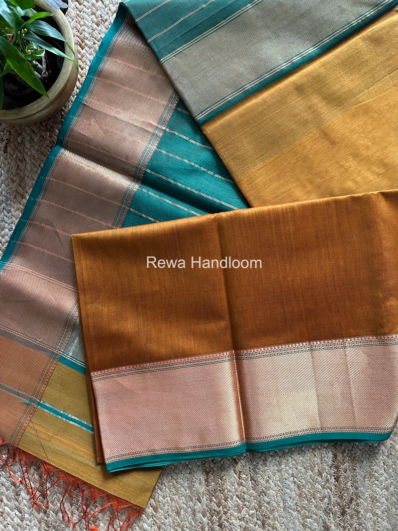 Exclusive Maheshwari Mustard Zari Border Saree EZ031