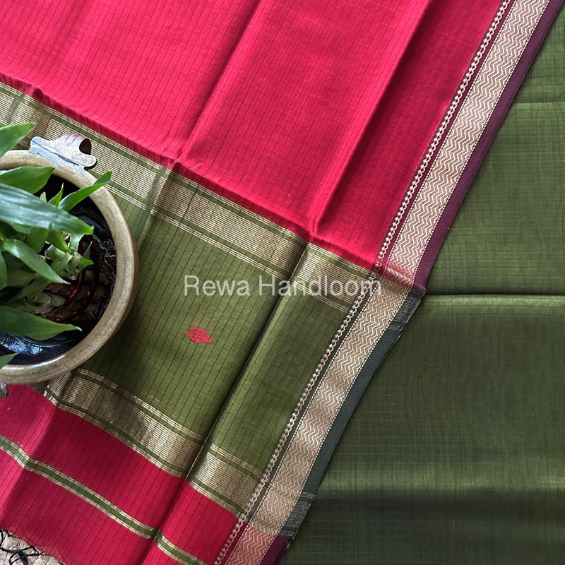 Maheshwari Mehendi Green-Red Motifs Top-Dupatta Set PST0127