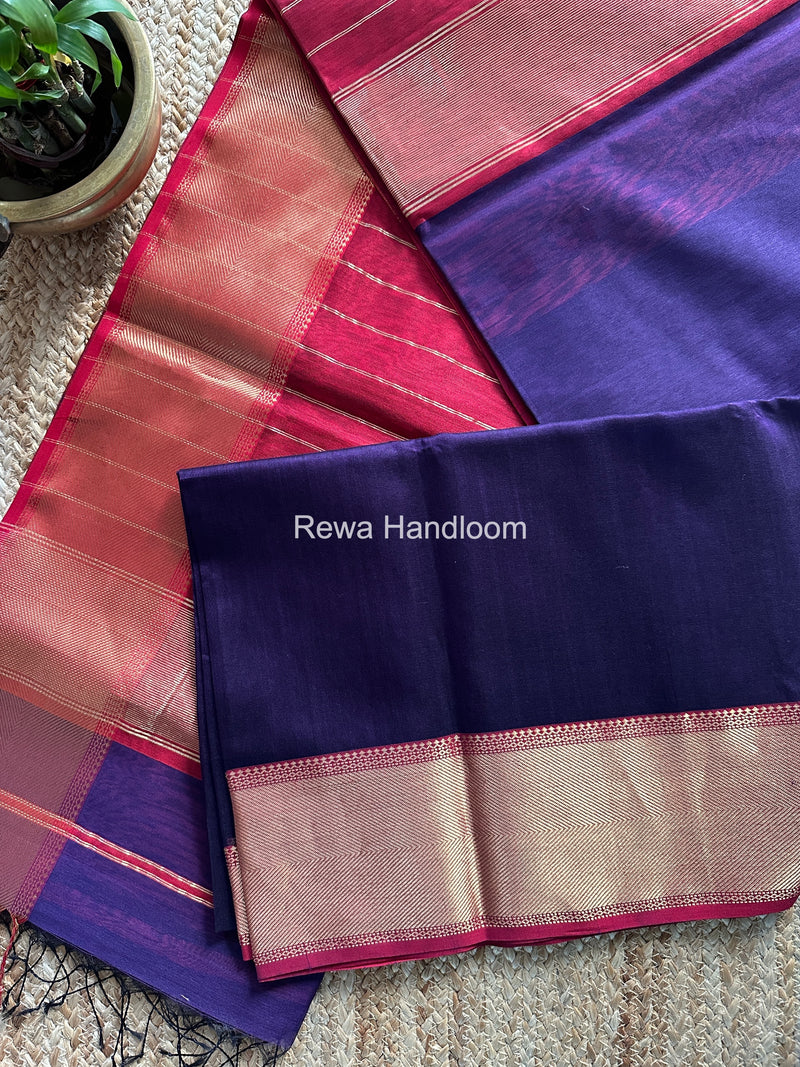 Exclusive Maheshwari Purple Zari Border Saree EZ032