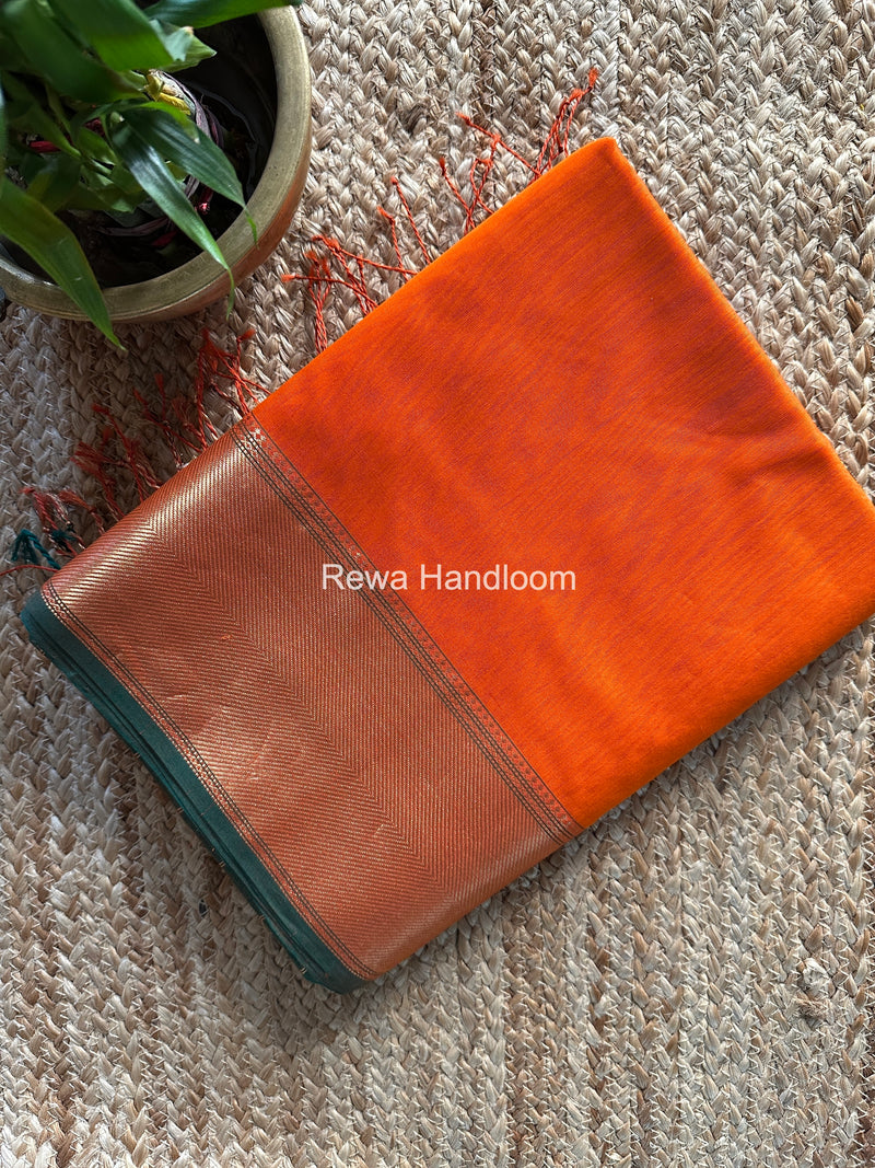 Exclusive Maheshwari Orange Zari Border Saree EZ033