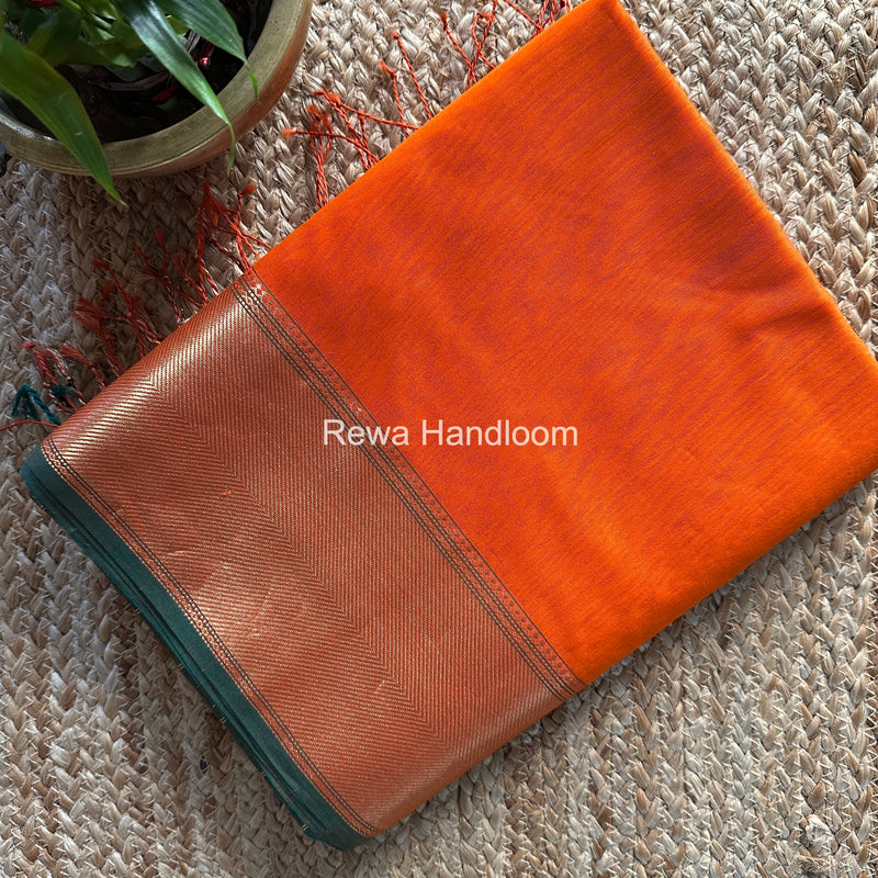 Exclusive Maheshwari Orange Zari Border Saree EZ033