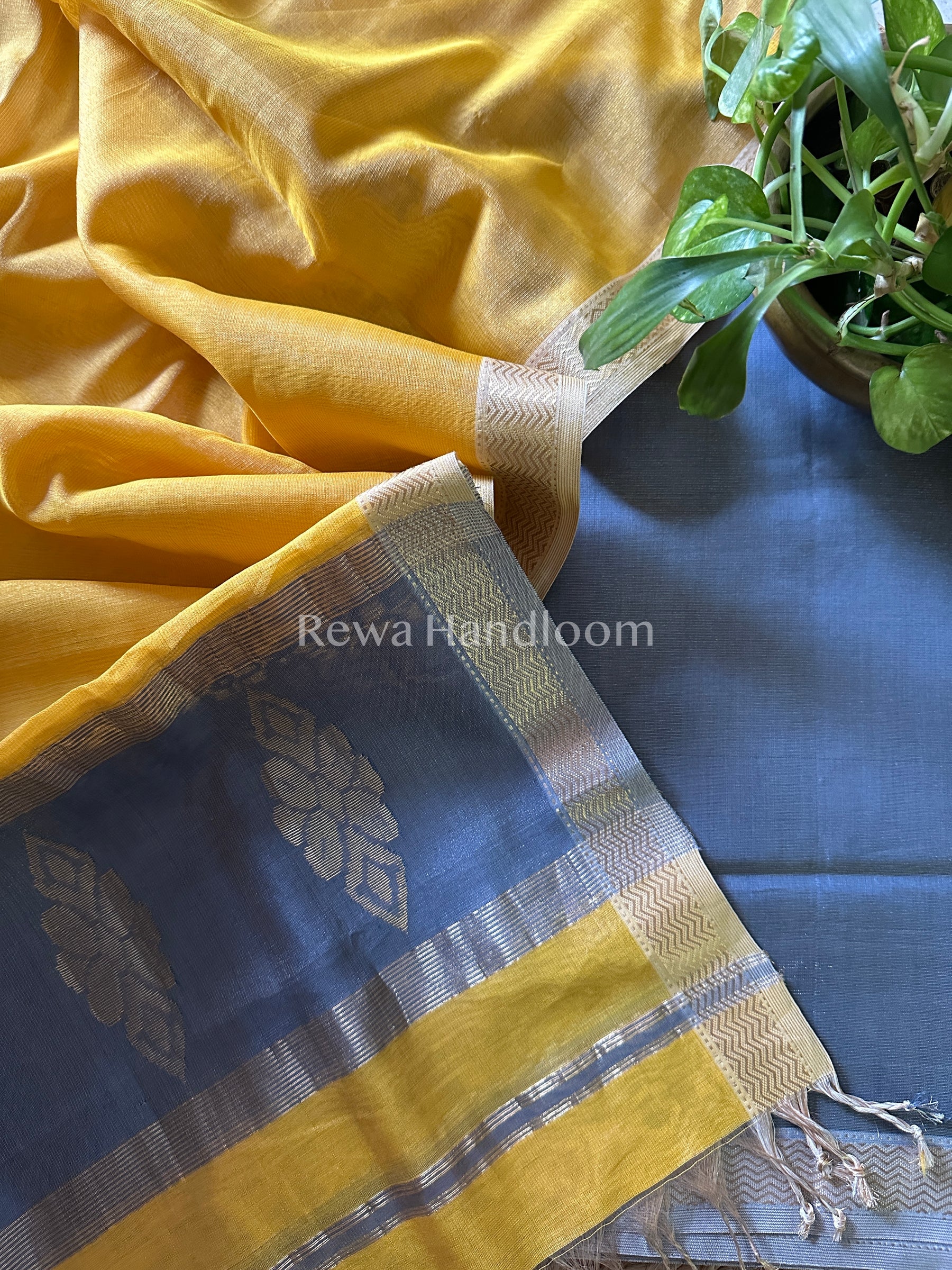 Maheshwari Grey-Yellow Tissue Buta Dress Material-TPT07