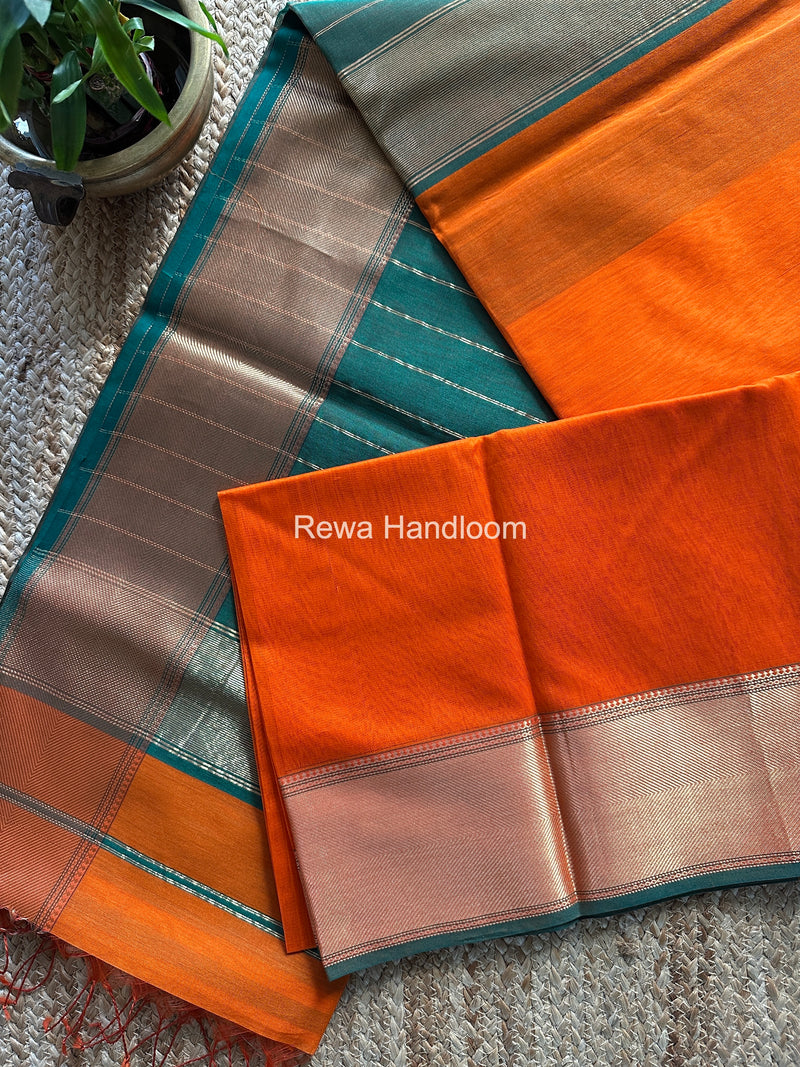 Exclusive Maheshwari Orange Zari Border Saree EZ033