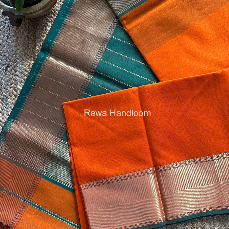 Exclusive Maheshwari Orange Zari Border Saree EZ033