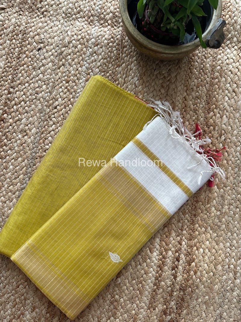 Maheshwari Mustard Yellow-White Motifs Top-Dupatta Set PST0113