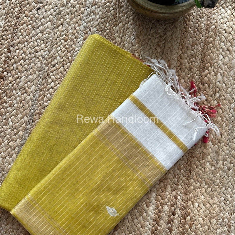 Maheshwari Mustard Yellow-White Motifs Top-Dupatta Set PST0113