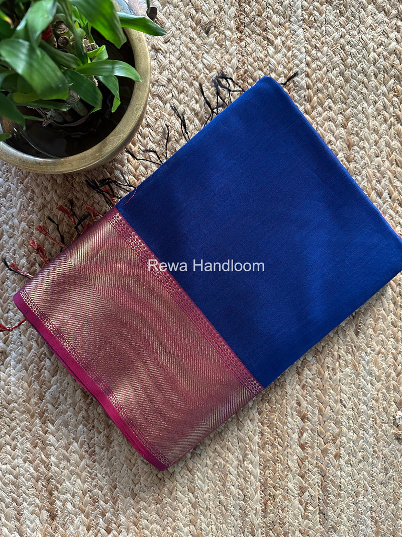 Exclusive Maheshwari Blue Zari Border Saree EZ035