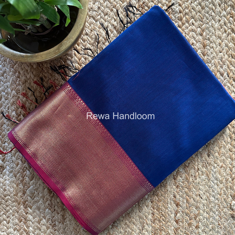 Exclusive Maheshwari Blue Zari Border Saree EZ035