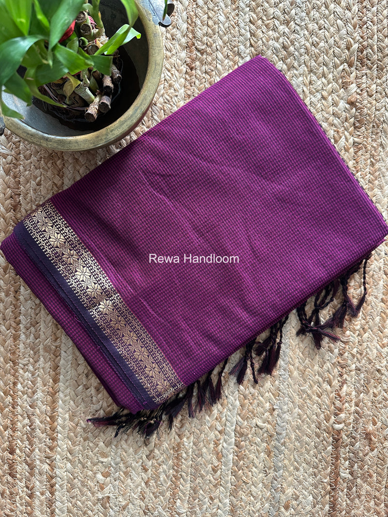 Maheshwari Dark Purple Garbha Reshami Silk Saree GS337