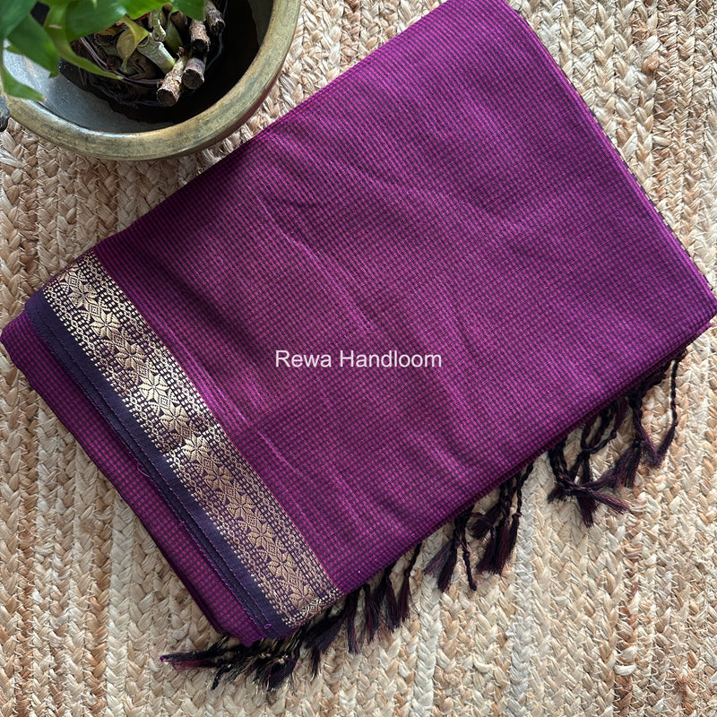 Maheshwari Dark Purple Garbha Reshami Silk Saree GS337