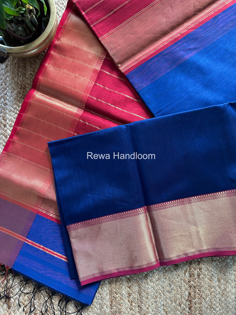 Exclusive Maheshwari Blue Zari Border Saree EZ035