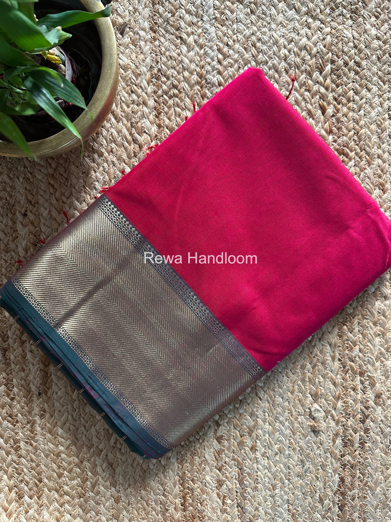 Exclusive Maheshwari Rani Pink Zari Border Saree EZ034