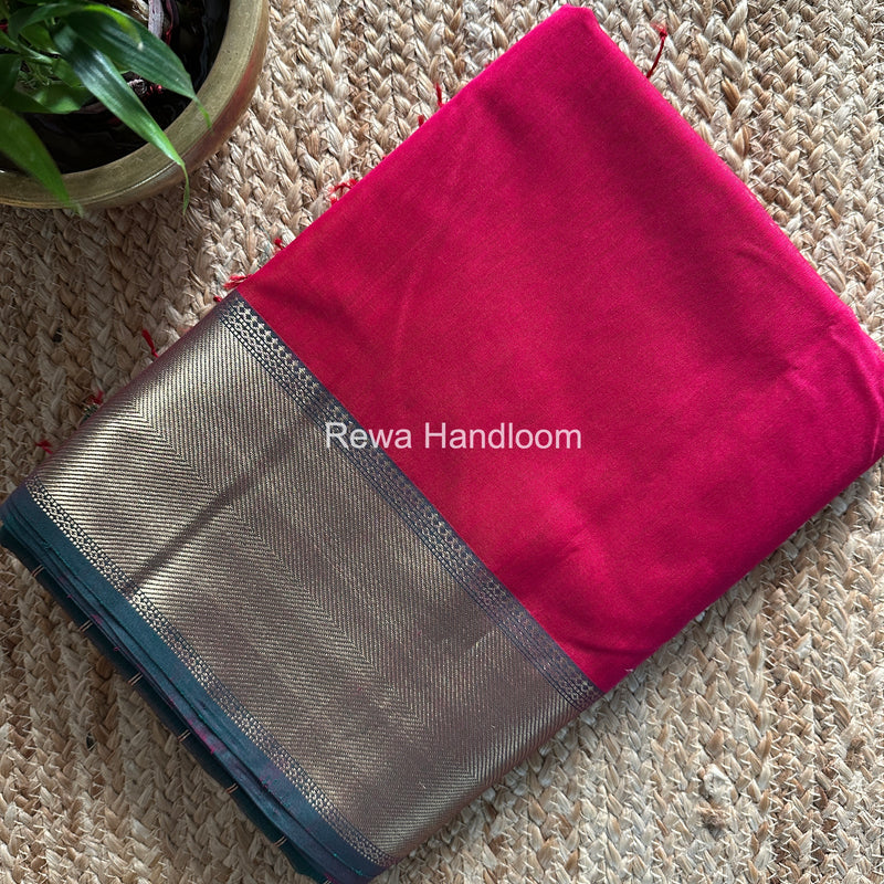 Exclusive Maheshwari Rani Pink Zari Border Saree EZ034