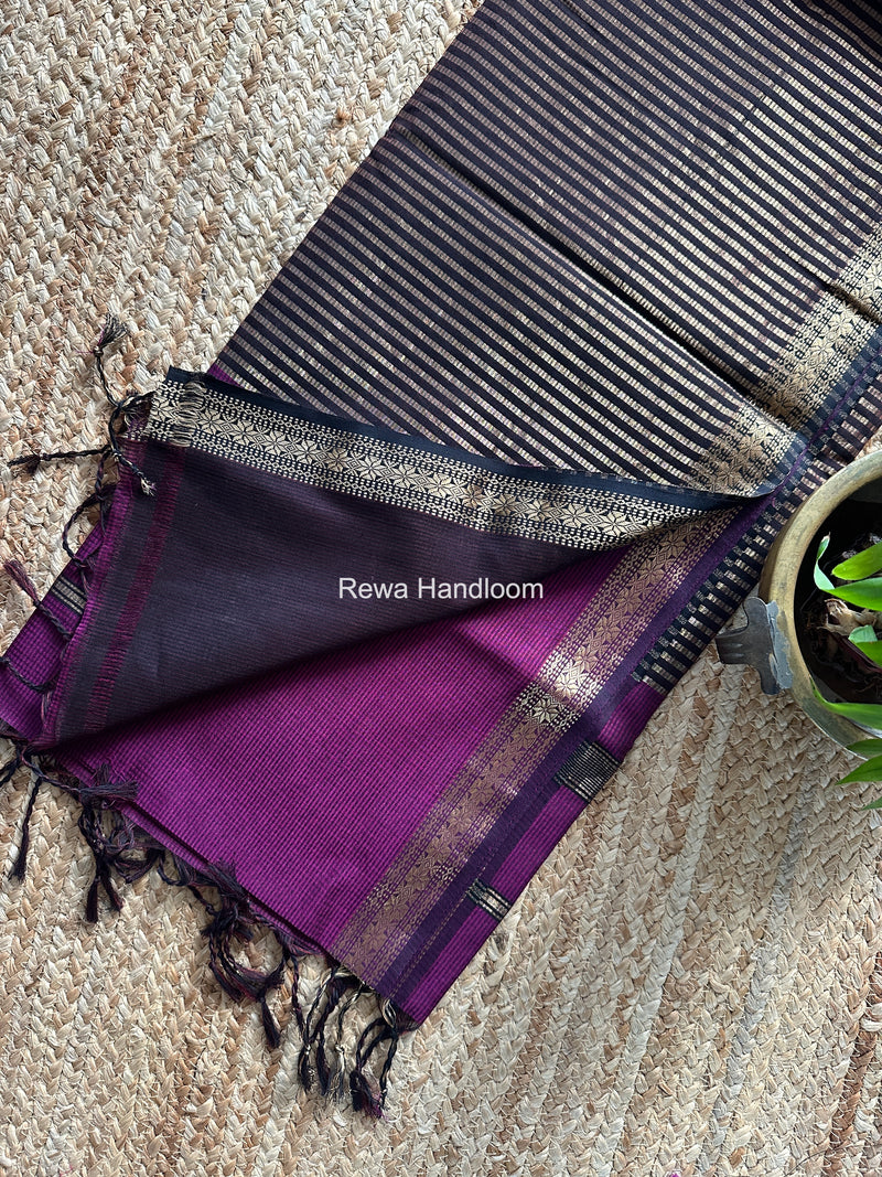 Maheshwari Dark Purple Garbha Reshami Silk Saree GS337