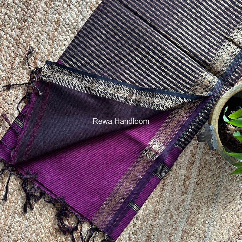 Maheshwari Dark Purple Garbha Reshami Silk Saree GS337