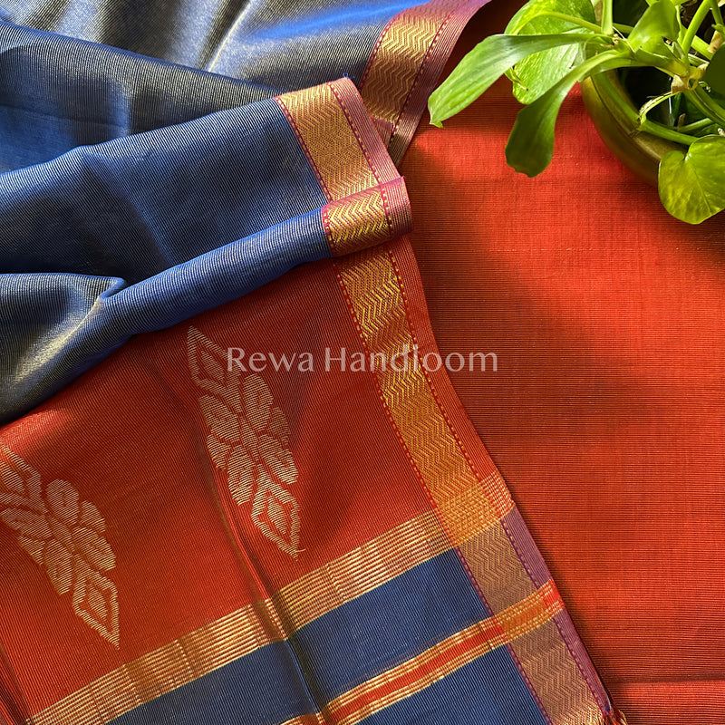 Maheshwari Red-Blue Tissue Buta Dress Material-TPT05