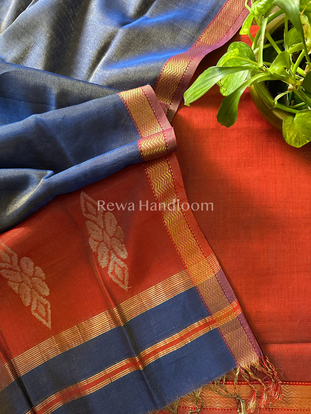 Maheshwari Red-Blue Tissue Buta Dress Material-TPT05