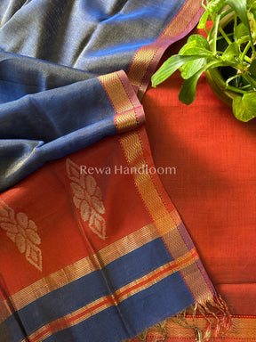 Maheshwari Red-Blue Tissue Buta Dress Material-TPT05