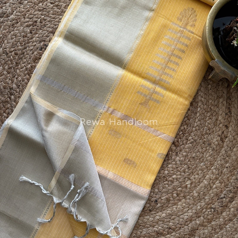 Exclusive Maheswari Light Yellow Silver Butti Buta Saree SBP013