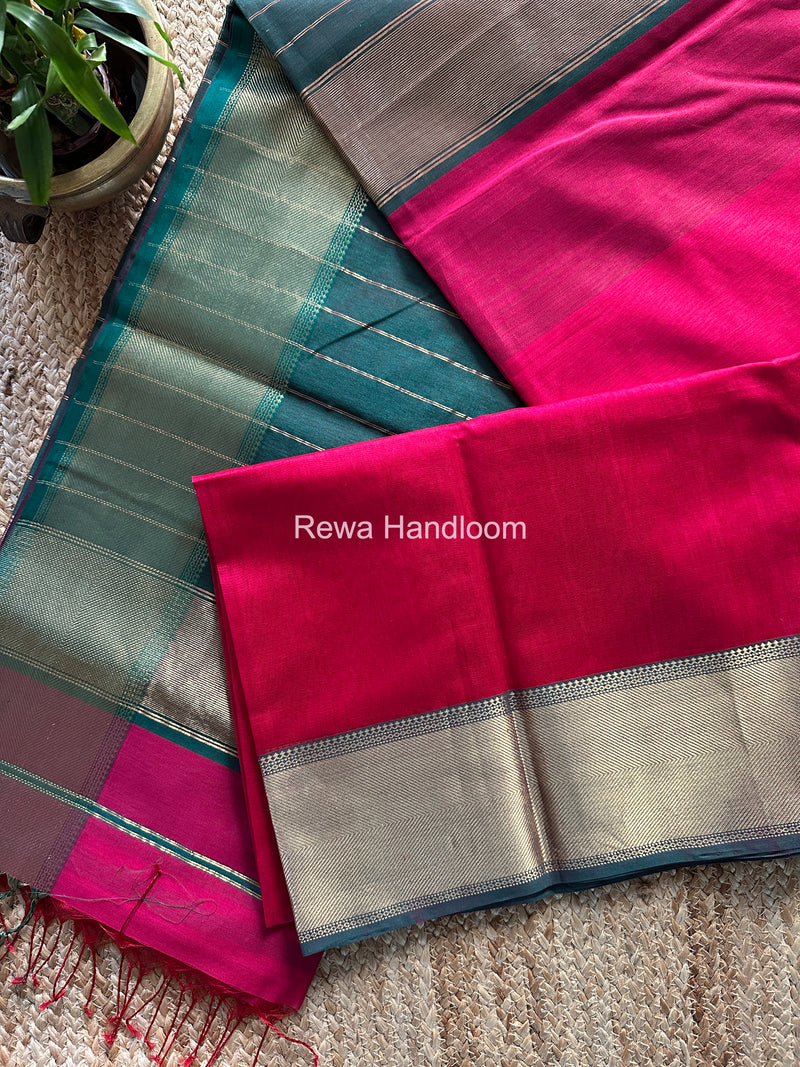 Exclusive Maheshwari Rani Pink Zari Border Saree EZ034