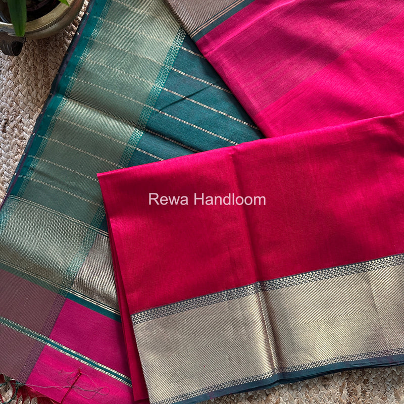 Exclusive Maheshwari Rani Pink Zari Border Saree EZ034