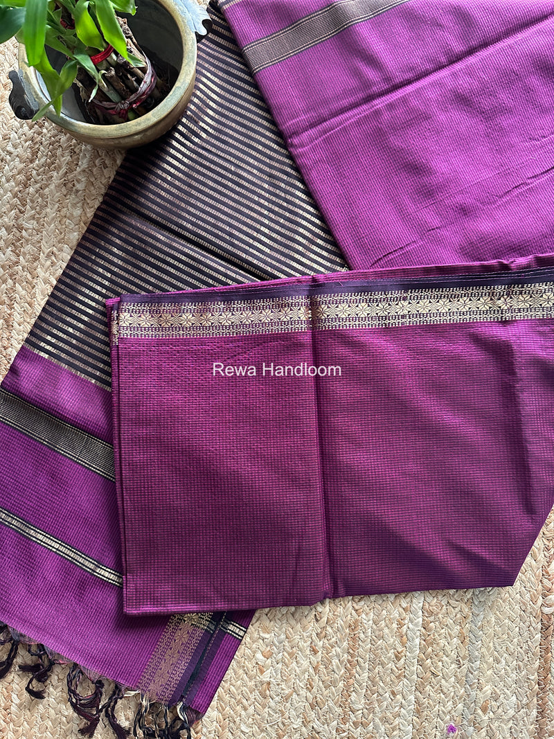Maheshwari Dark Purple Garbha Reshami Silk Saree GS337