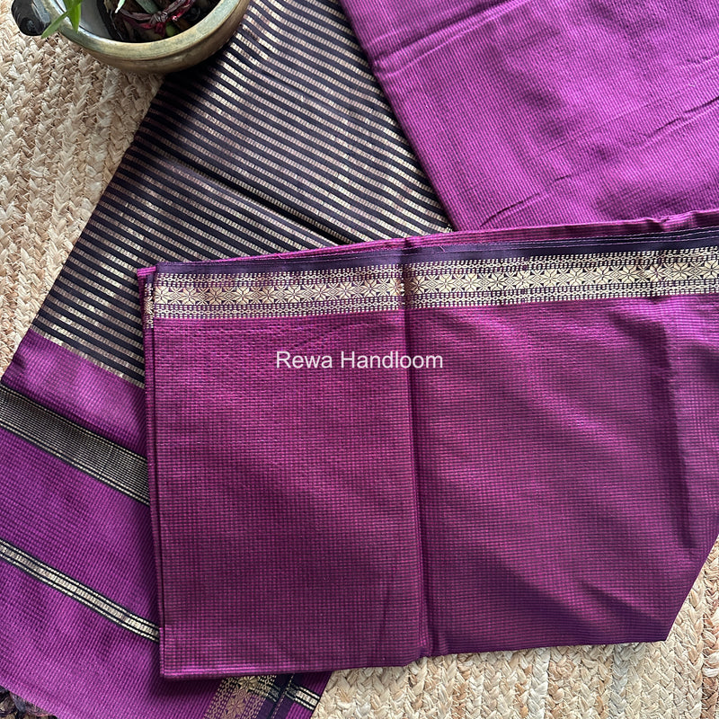 Maheshwari Dark Purple Garbha Reshami Silk Saree GS337