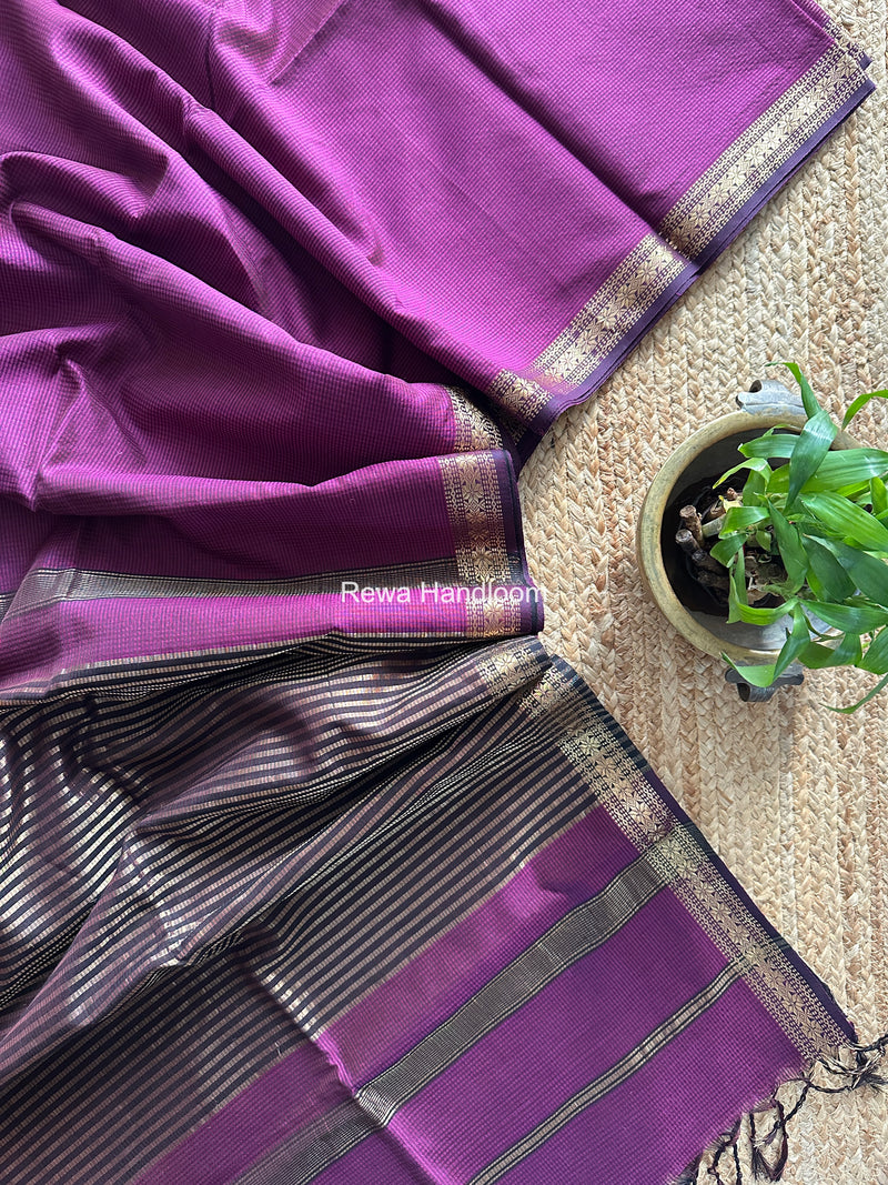 Maheshwari Dark Purple Garbha Reshami Silk Saree GS337