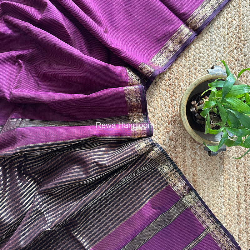 Maheshwari Dark Purple Garbha Reshami Silk Saree GS337