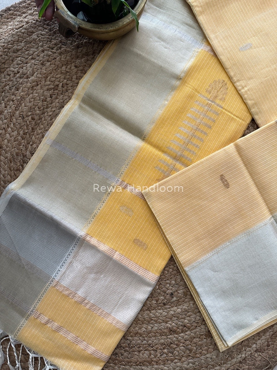 Exclusive Maheswari Light Yellow Silver Butti Buta Saree SBP013