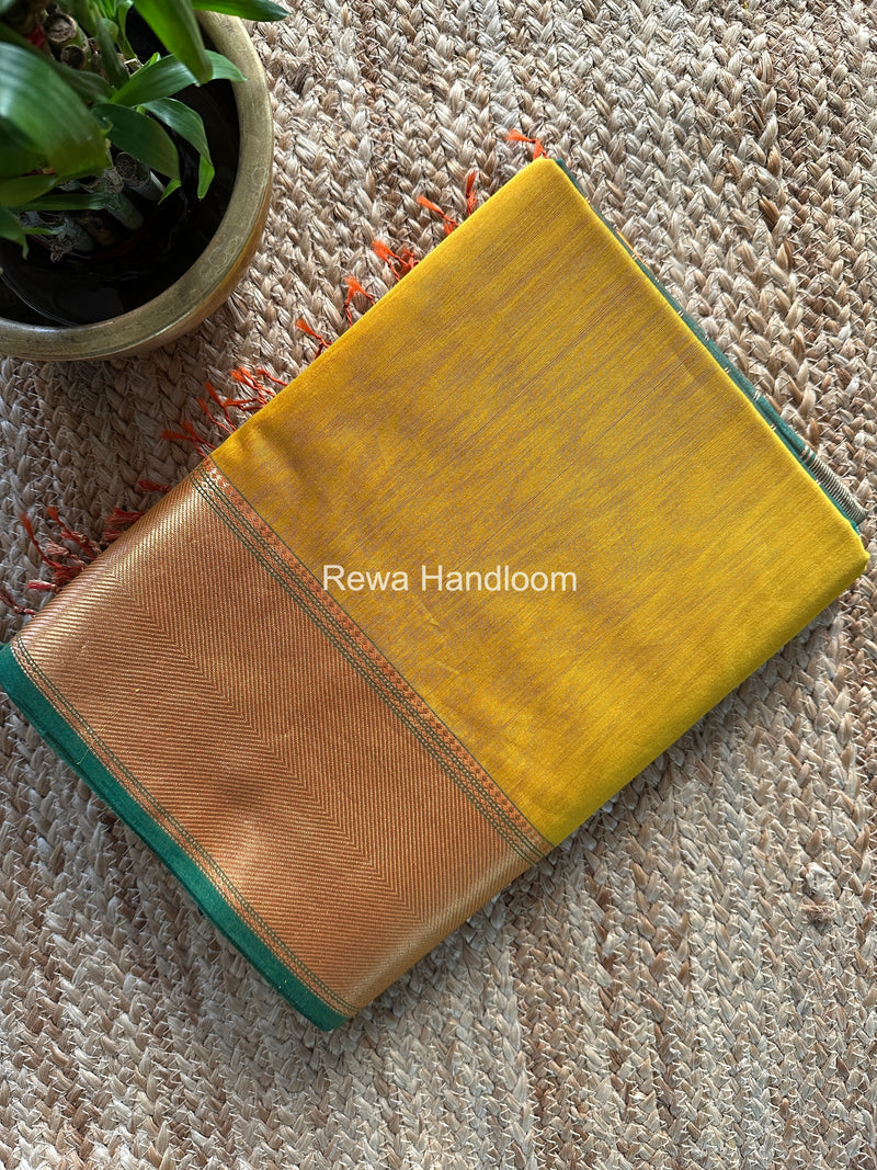 Exclusive Maheshwari Golden Yellow Zari Border Saree EZ036