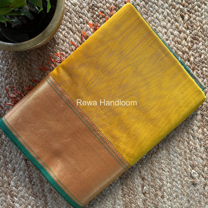 Exclusive Maheshwari Golden Yellow Zari Border Saree EZ036
