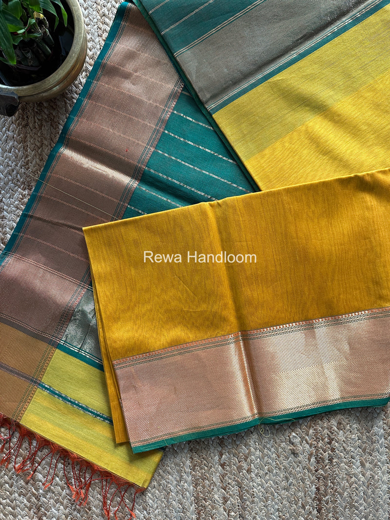 Exclusive Maheshwari Golden Yellow Zari Border Saree EZ036