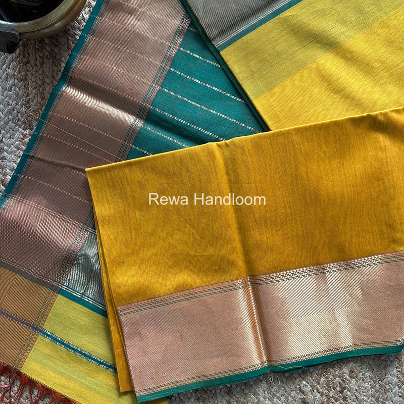 Exclusive Maheshwari Golden Yellow Zari Border Saree EZ036