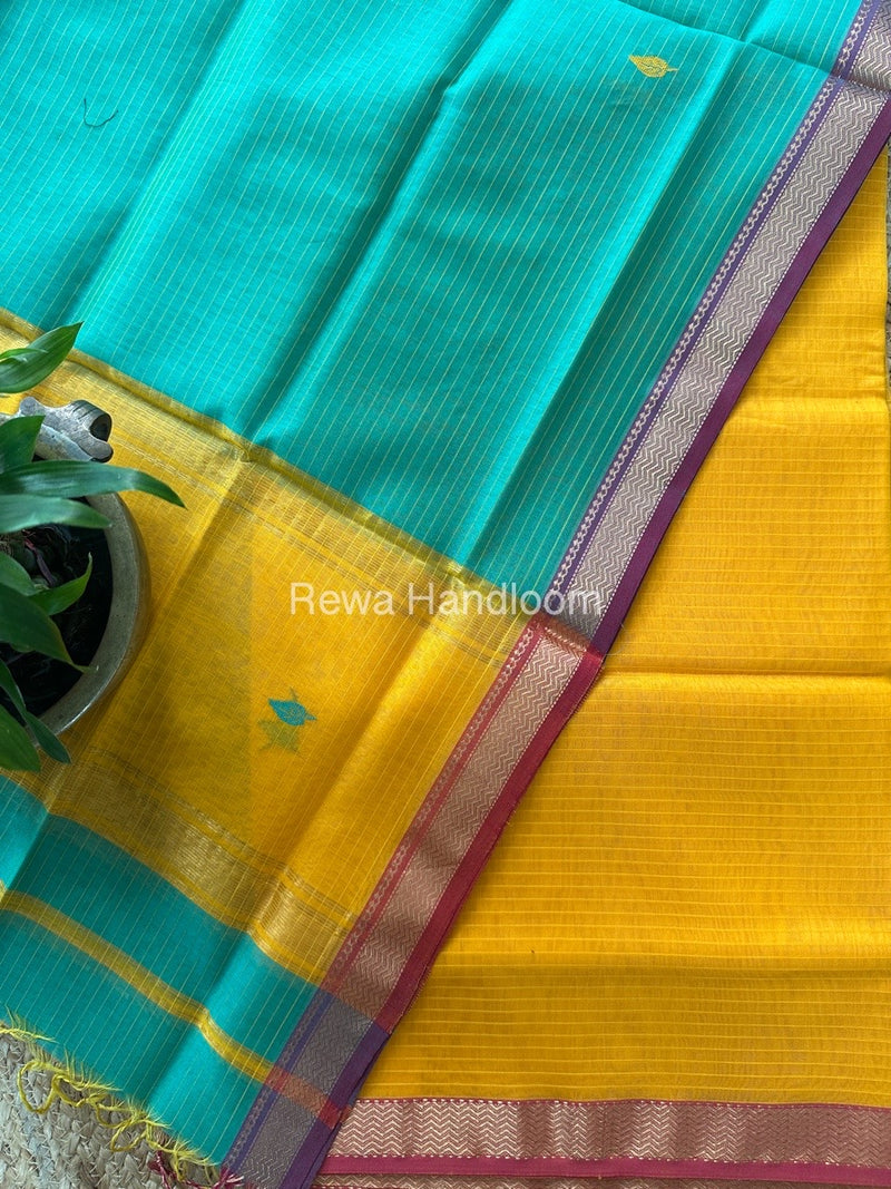 Maheshwari Mango Yellow-Green Motifs Top-Dupatta Set PST0129