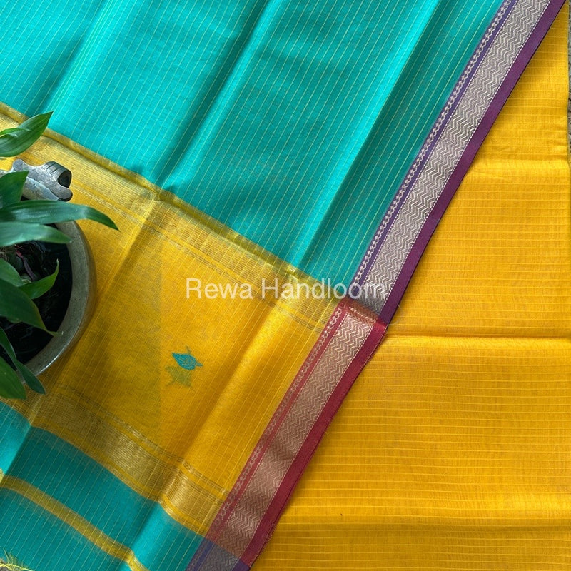Maheshwari Mango Yellow-Green Motifs Top-Dupatta Set PST0129