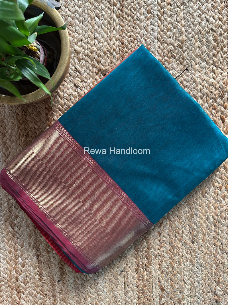 Exclusive Maheshwari Rama Green Zari Border Saree EZ037