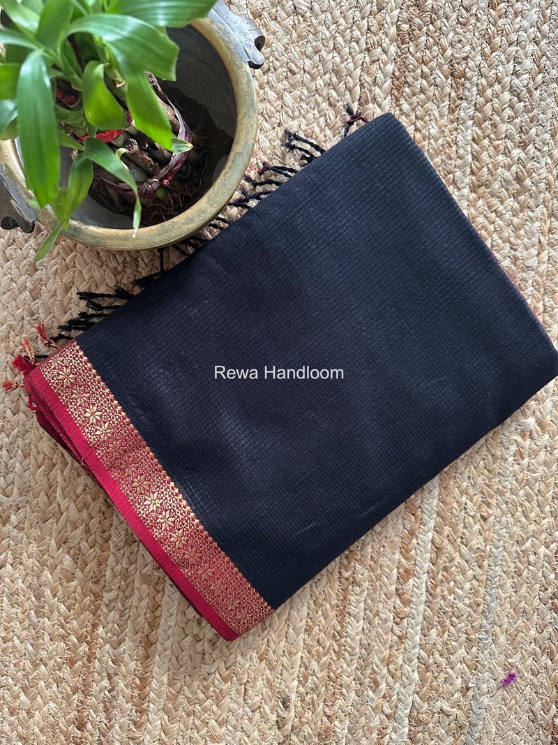 Maheshwari Black Garbha Reshami Silk Saree GS335