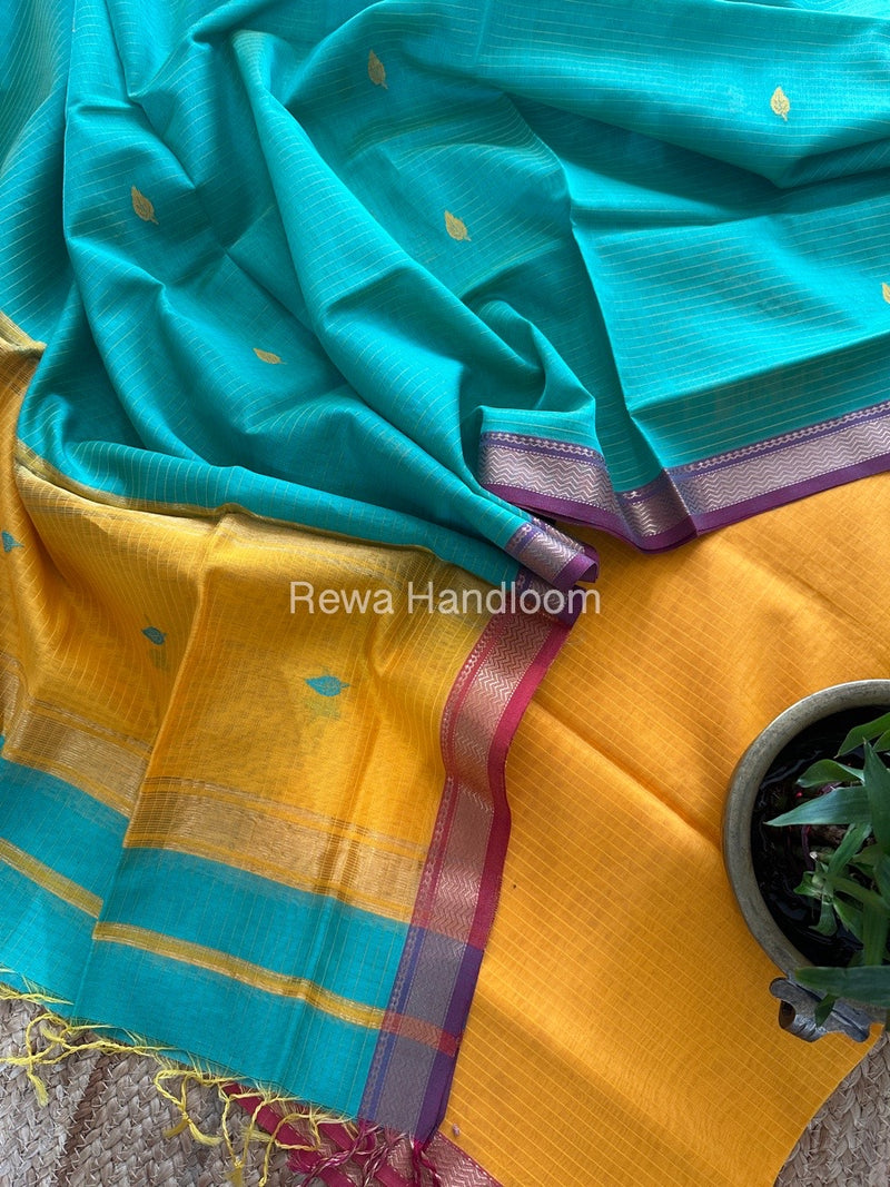 Maheshwari Mango Yellow-Green Motifs Top-Dupatta Set PST0129