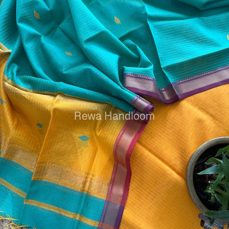Maheshwari Mango Yellow-Green Motifs Top-Dupatta Set PST0129