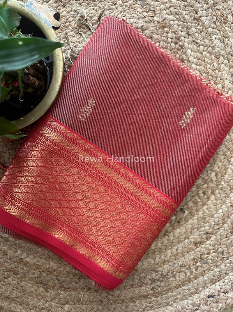 Maheshwari Red Tissue Rich Pallu Saree THP023