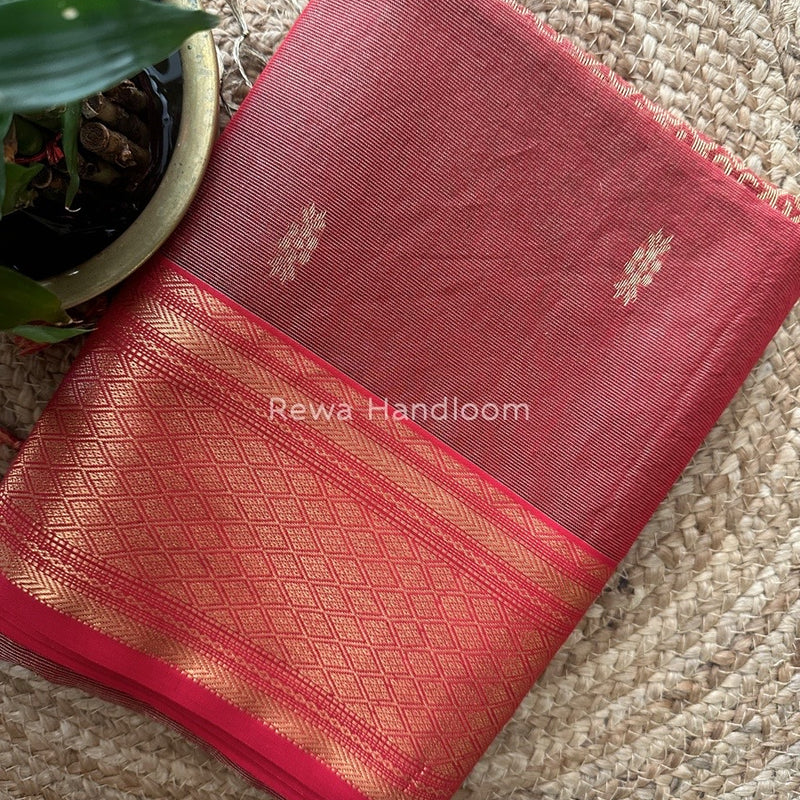 Maheshwari Red Tissue Rich Pallu Saree THP023