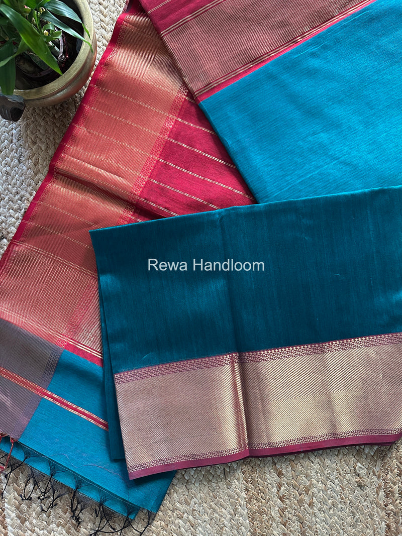 Exclusive Maheshwari Rama Green Zari Border Saree EZ037