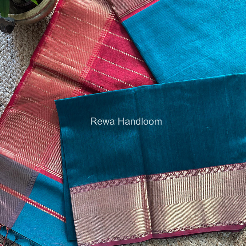Exclusive Maheshwari Rama Green Zari Border Saree EZ037