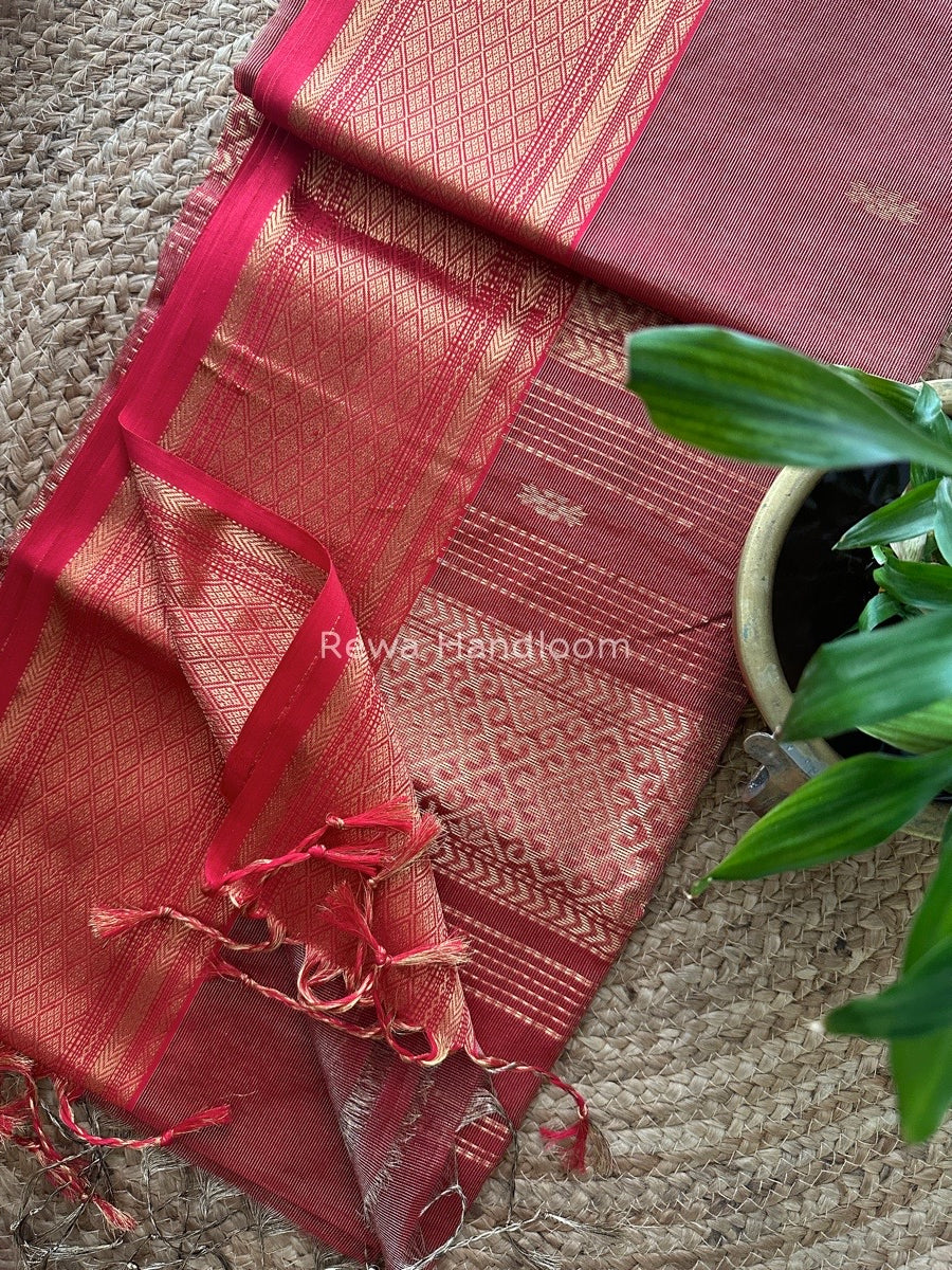 Maheshwari Red Tissue Rich Pallu Saree THP023