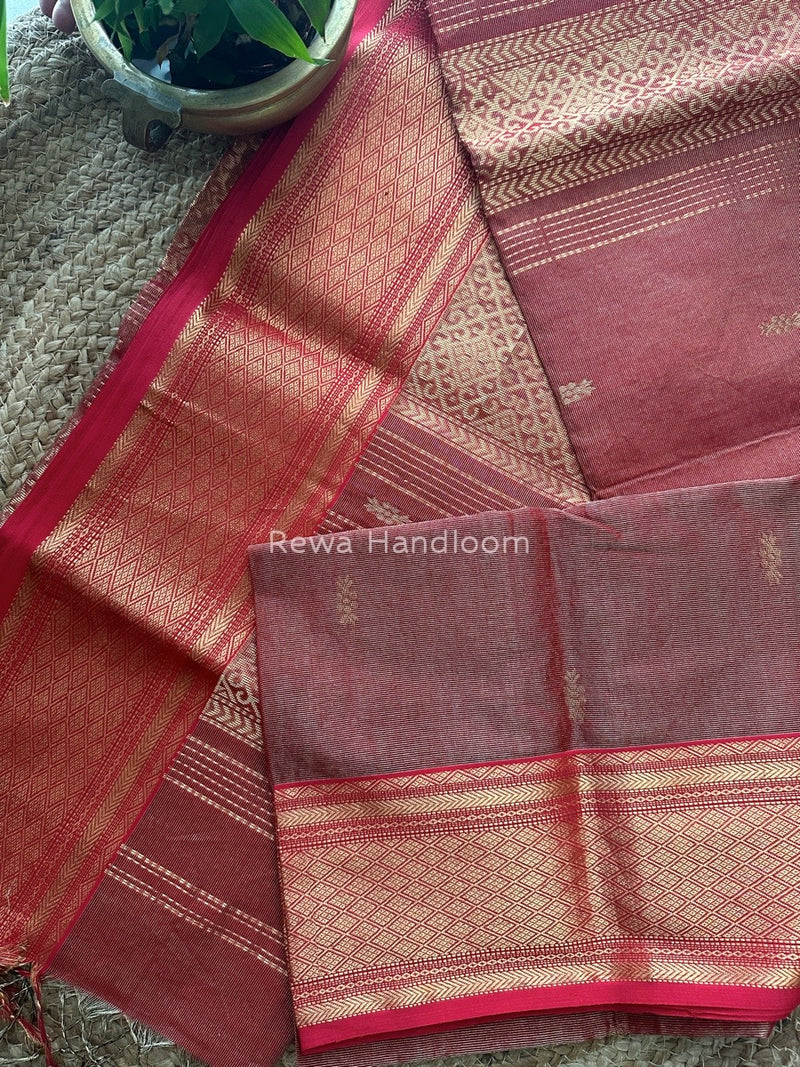 Maheshwari Red Tissue Rich Pallu Saree THP023