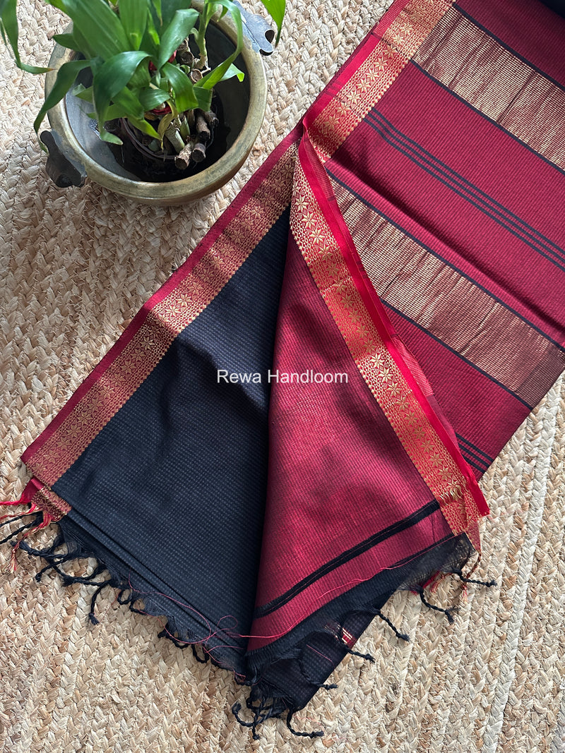 Maheshwari Black Garbha Reshami Silk Saree GS335